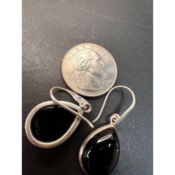 NEW Black onyx sterling silver teardrop earrings 7.49 grams - Picture 5 of 12